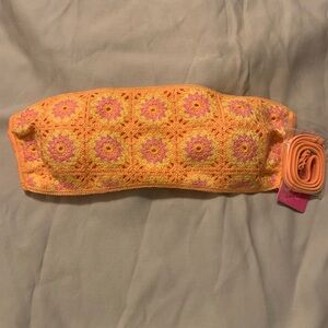 Ninety Nine Orange and Pink Crochet Bikini Halter Top